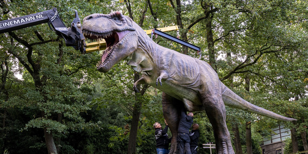 Burgers' Zoo hoists upper body onto four-metre-tall dinosaur